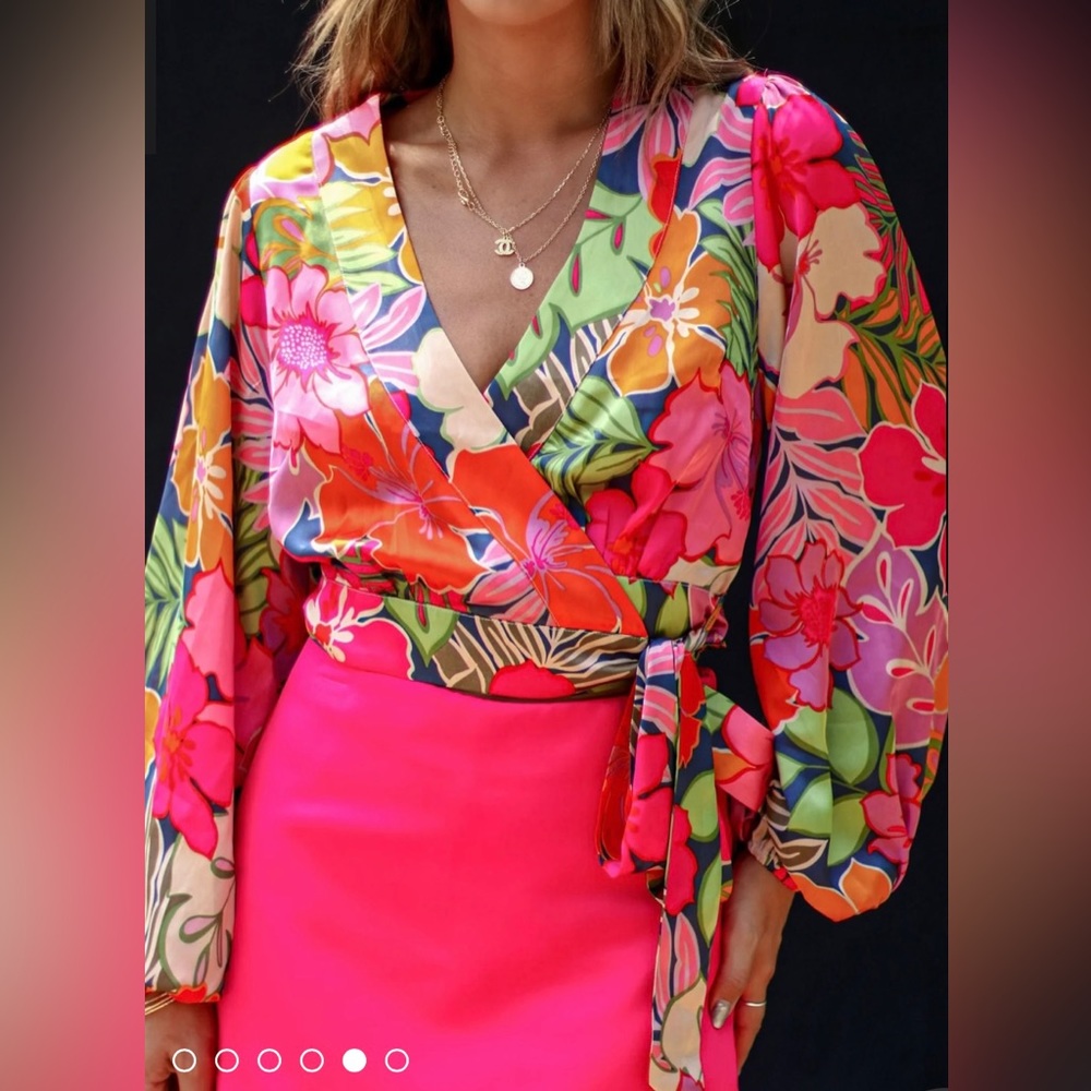 Vici satin floral wrap top